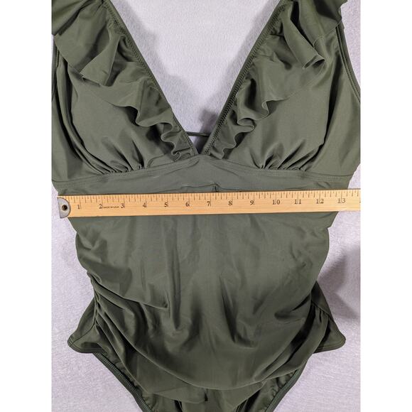 Cupshe Swim Suit Women's Large Dark Sage Green One Piece Ruffle Tie Closure NWT - Picture 8 of 12